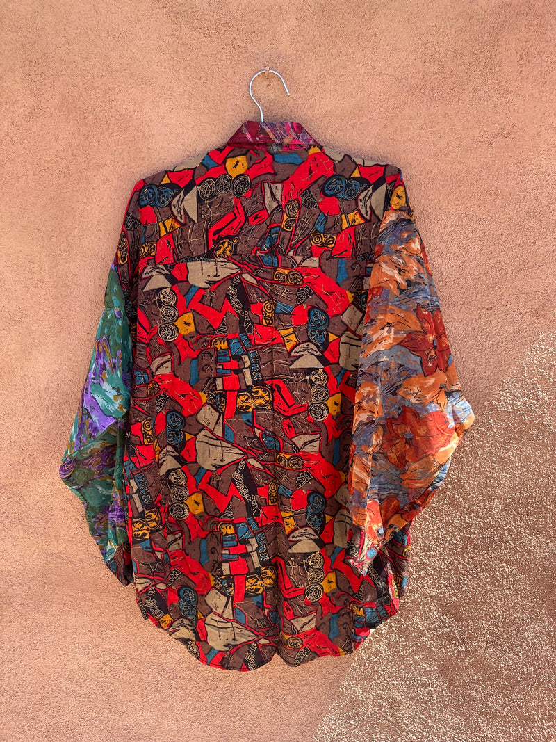 Cotton Express Colorful Blouse with Sheer Sleeves
