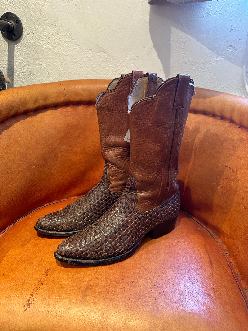 Woven Leather Cowboy Boots - Men's 8.5/Women's 10.5