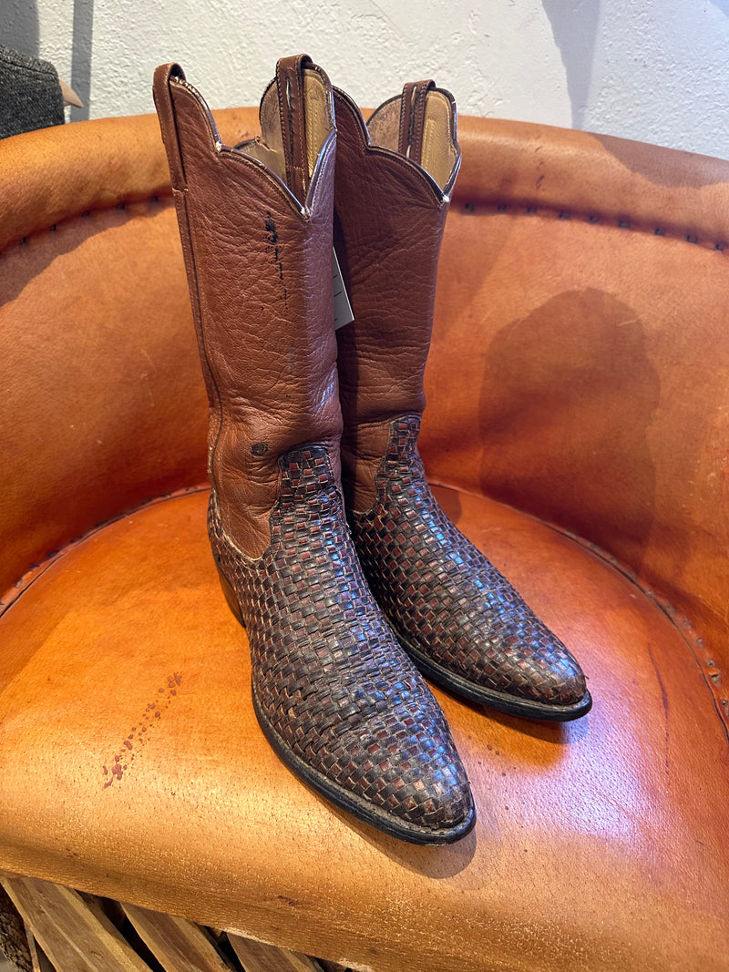 Woven Leather Cowboy Boots - Men's 8.5/Women's 10.5