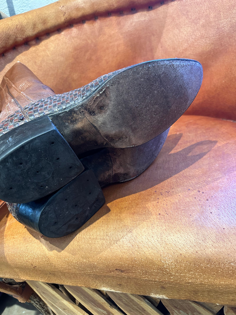Woven Leather Cowboy Boots - Men's 8.5/Women's 10.5
