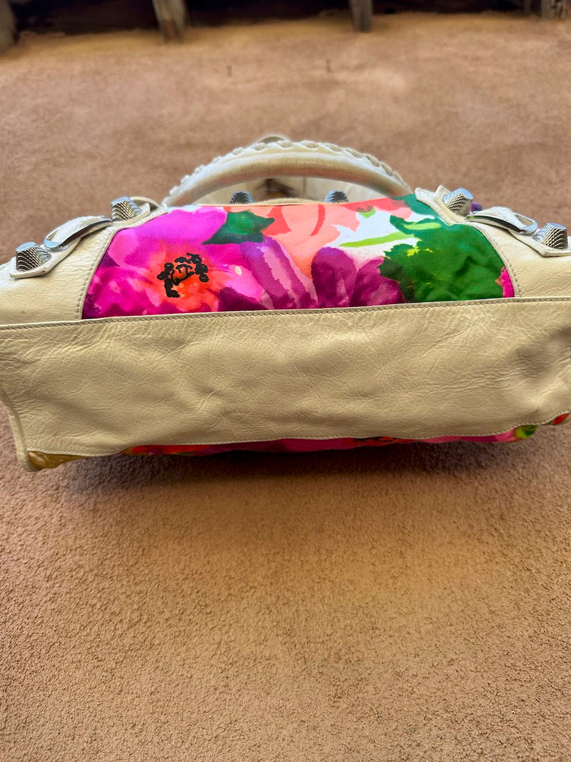 Balenciaga Satin & Eggshell Leather Motocross Giant City Bag