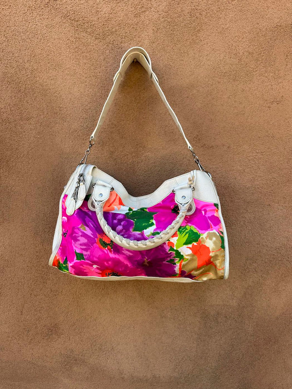 Balenciaga Satin & Eggshell Leather Motocross Giant City Bag