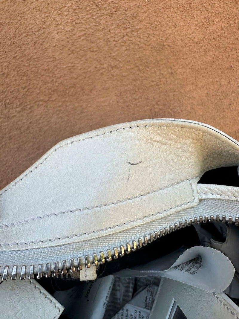 Balenciaga Satin & Eggshell Leather Motocross Giant City Bag