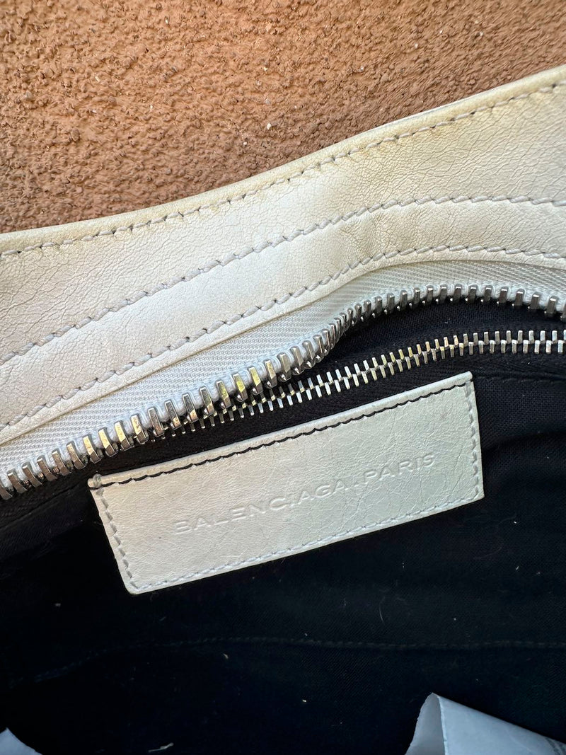Balenciaga Satin & Eggshell Leather Motocross Giant City Bag