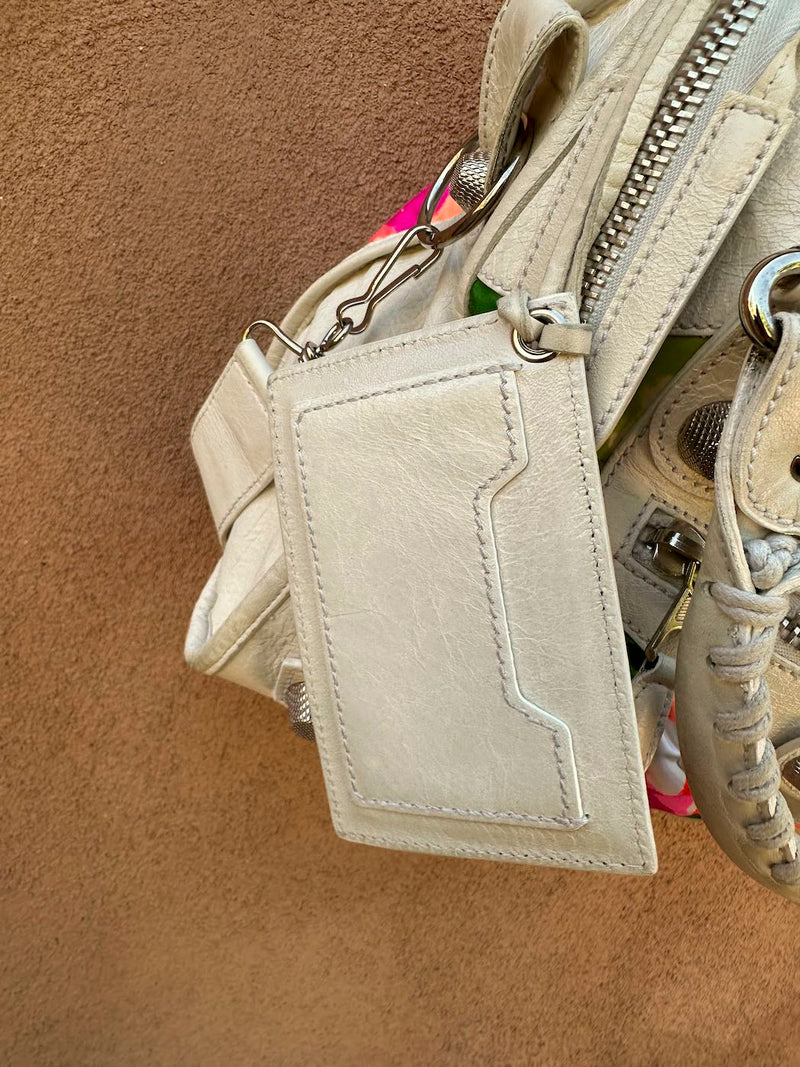 Balenciaga Satin & Eggshell Leather Motocross Giant City Bag