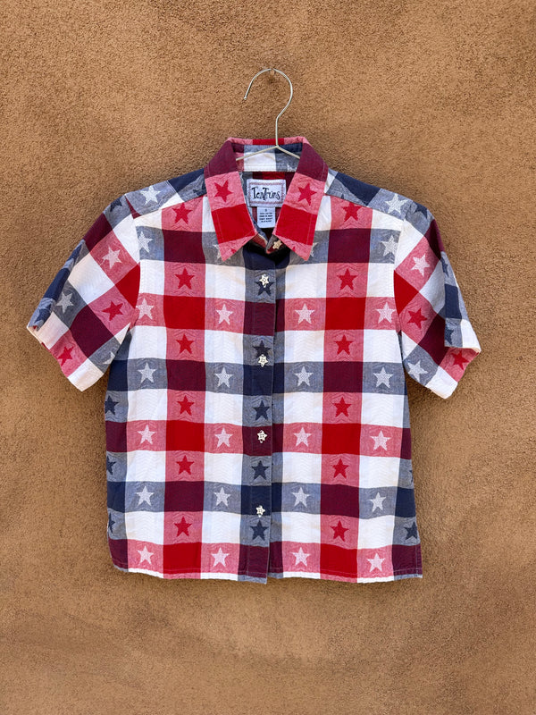 Red, White and Blue Check Blouse by Tantrums - Stars