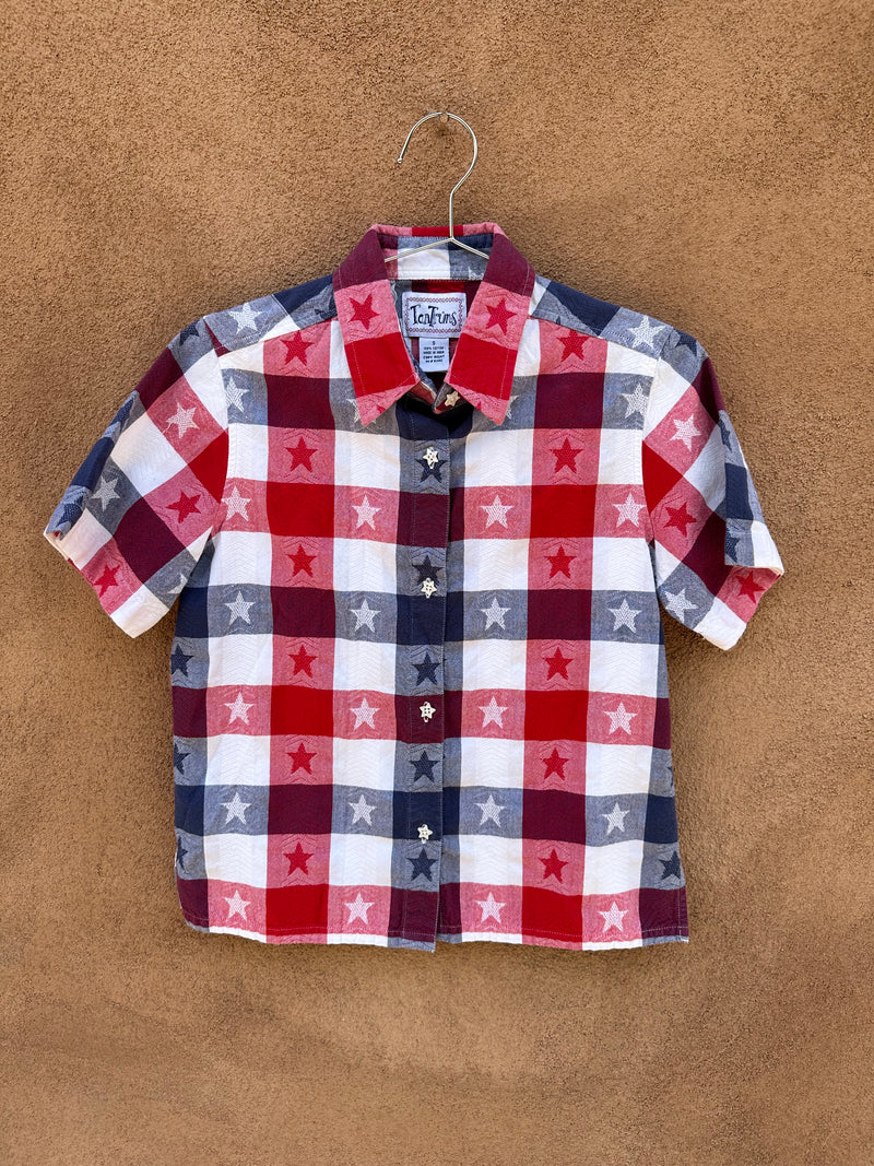 Red, White and Blue Check Blouse by Tantrums - Stars