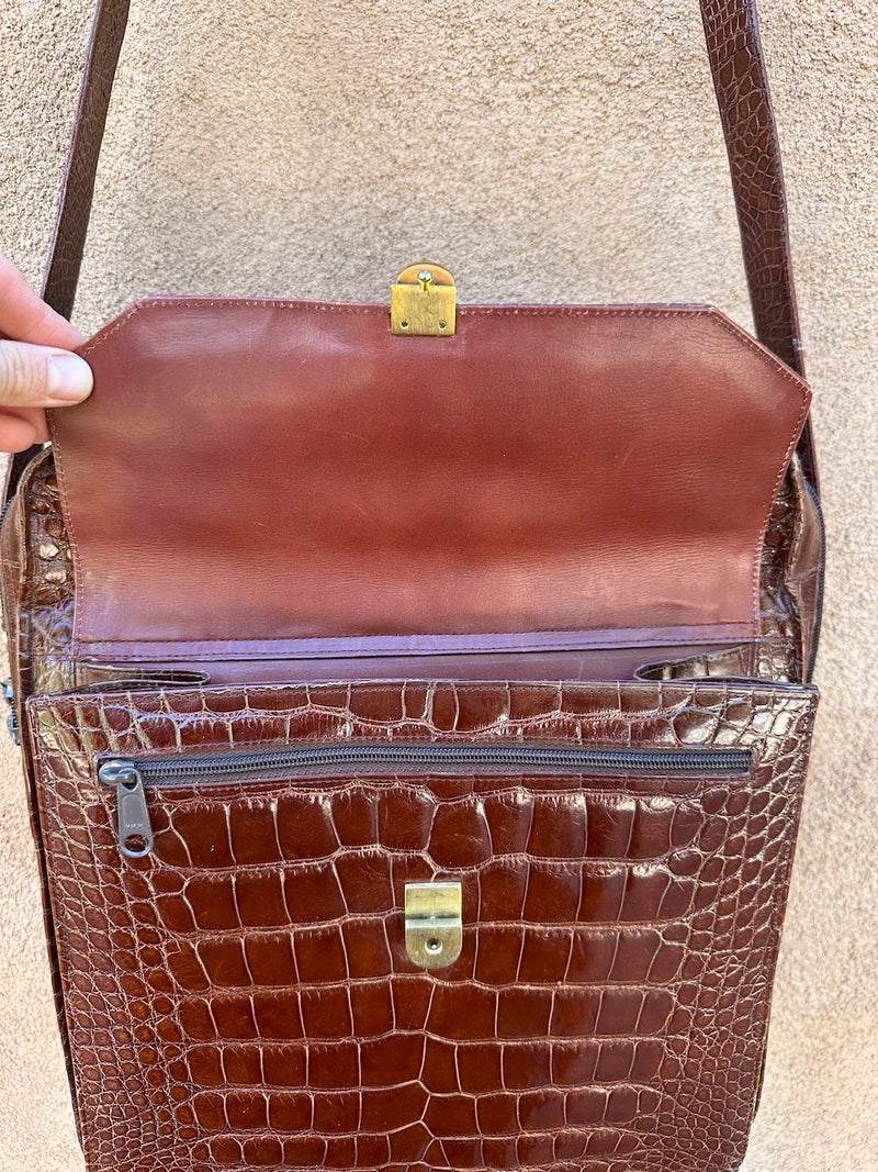 1990's Puruti Alligator Skin Large Crossbody Bag