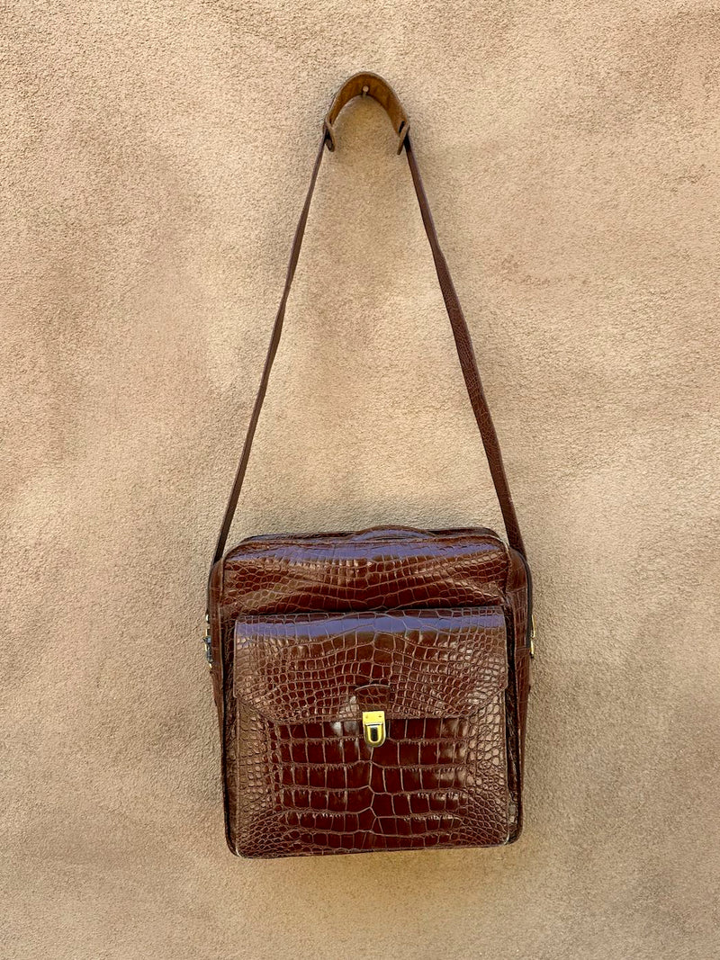 1990's Puruti Alligator Skin Large Crossbody Bag