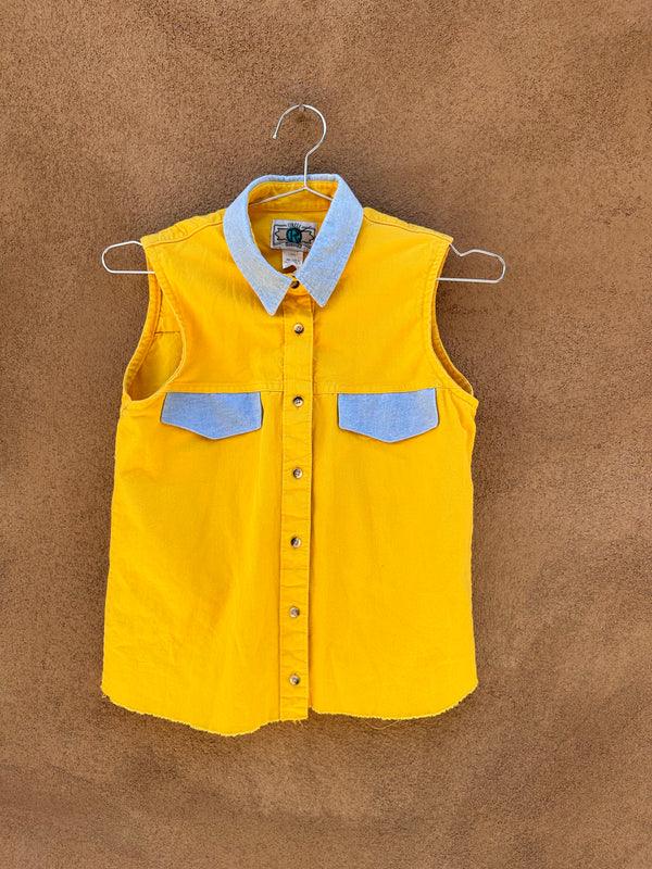 Yellow & Blue Cotton Sleeveless Western Top