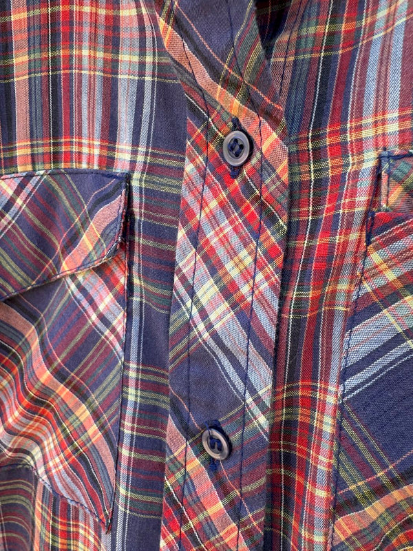 1970's Plaid Button Up Shirt/Blouse - 36