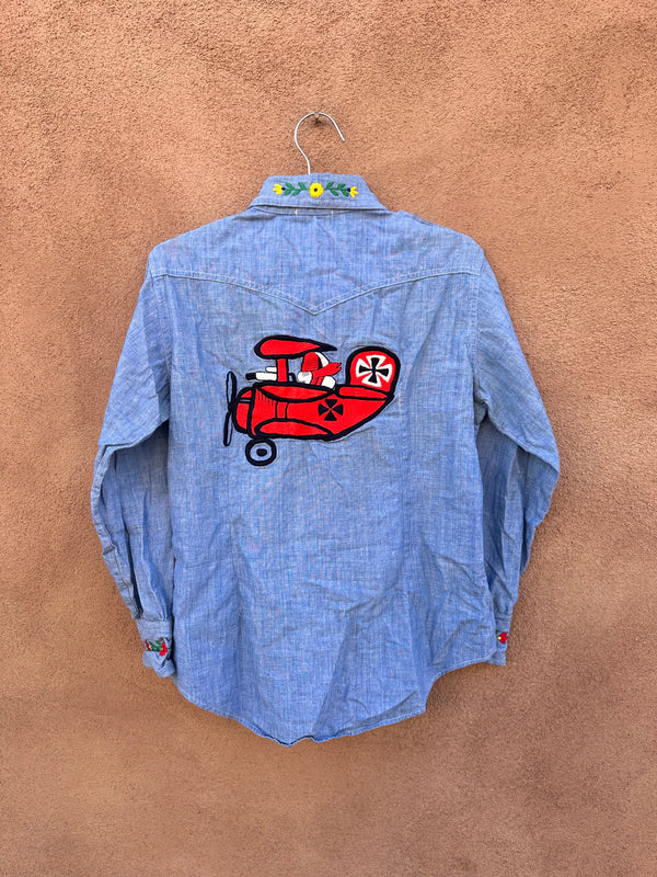 Red Baron Embroidered 1960's Peters Tailors Denim Shirt