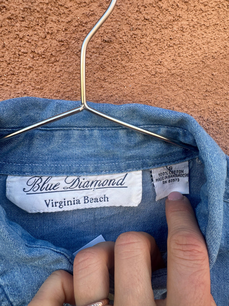 Forest Themed Patch Blouse Blue Diamond Denim