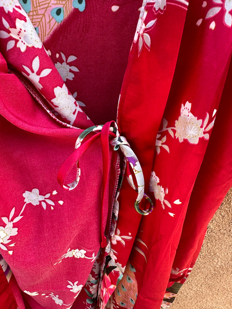 Pink Silk Robe with Peacocks