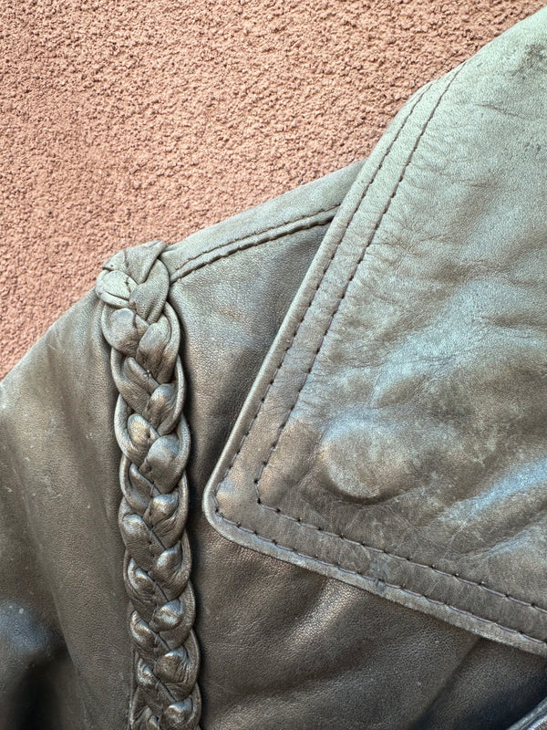 Perfectly Worn Biker Jacket with Braids - 8