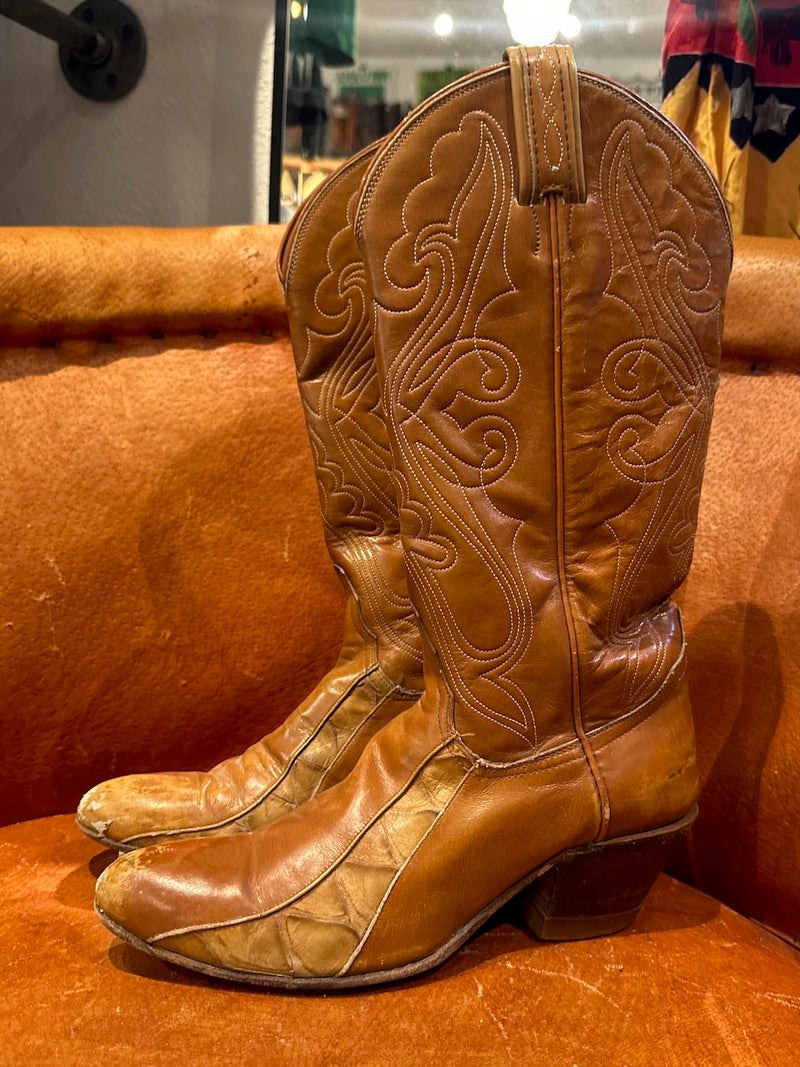 1970's Black Label Tony Lama Cowgirl Boots 6.5 - as is