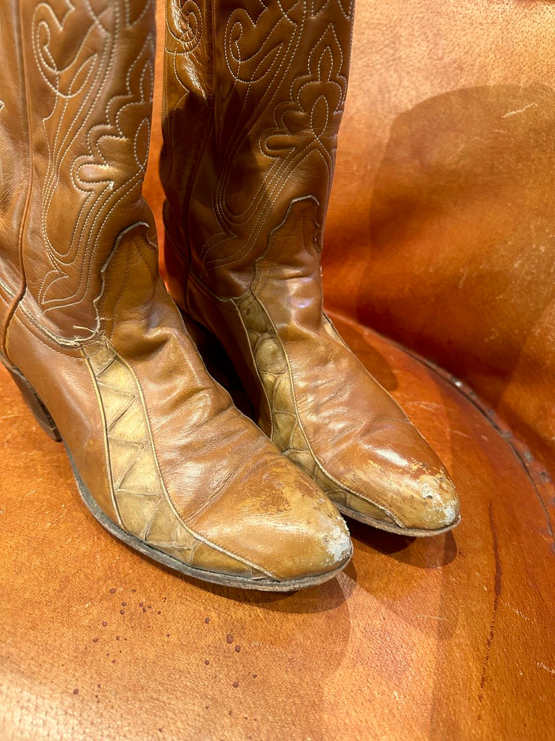 1970's Black Label Tony Lama Cowgirl Boots 6.5 - as is