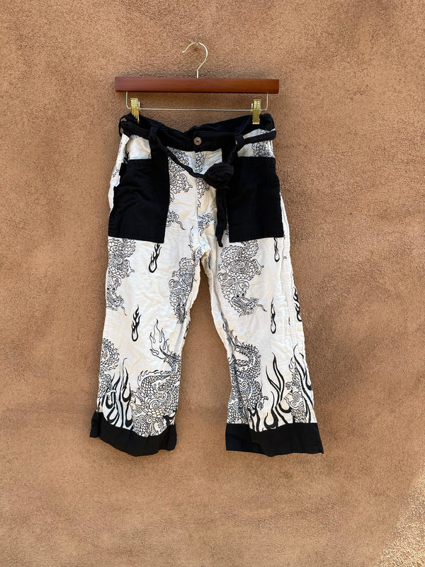 Black & White Lucky Dragon Pants - Cotton, Made in Nepal