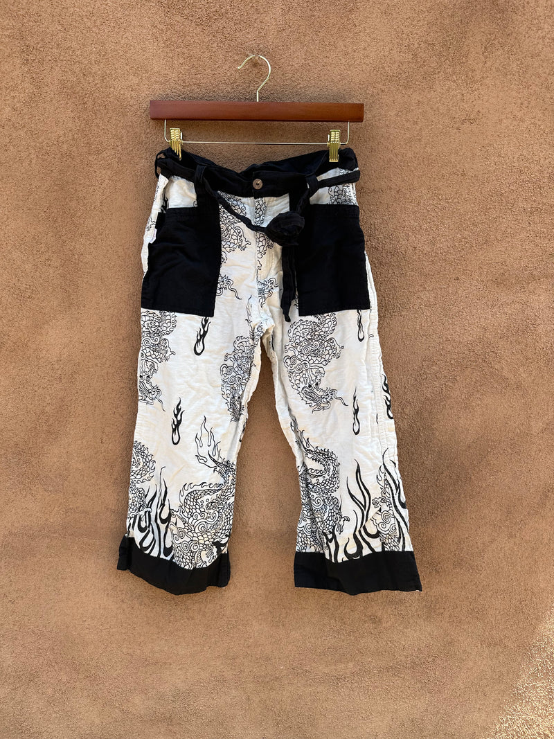 Black & White Lucky Dragon Pants - Cotton, Made in Nepal