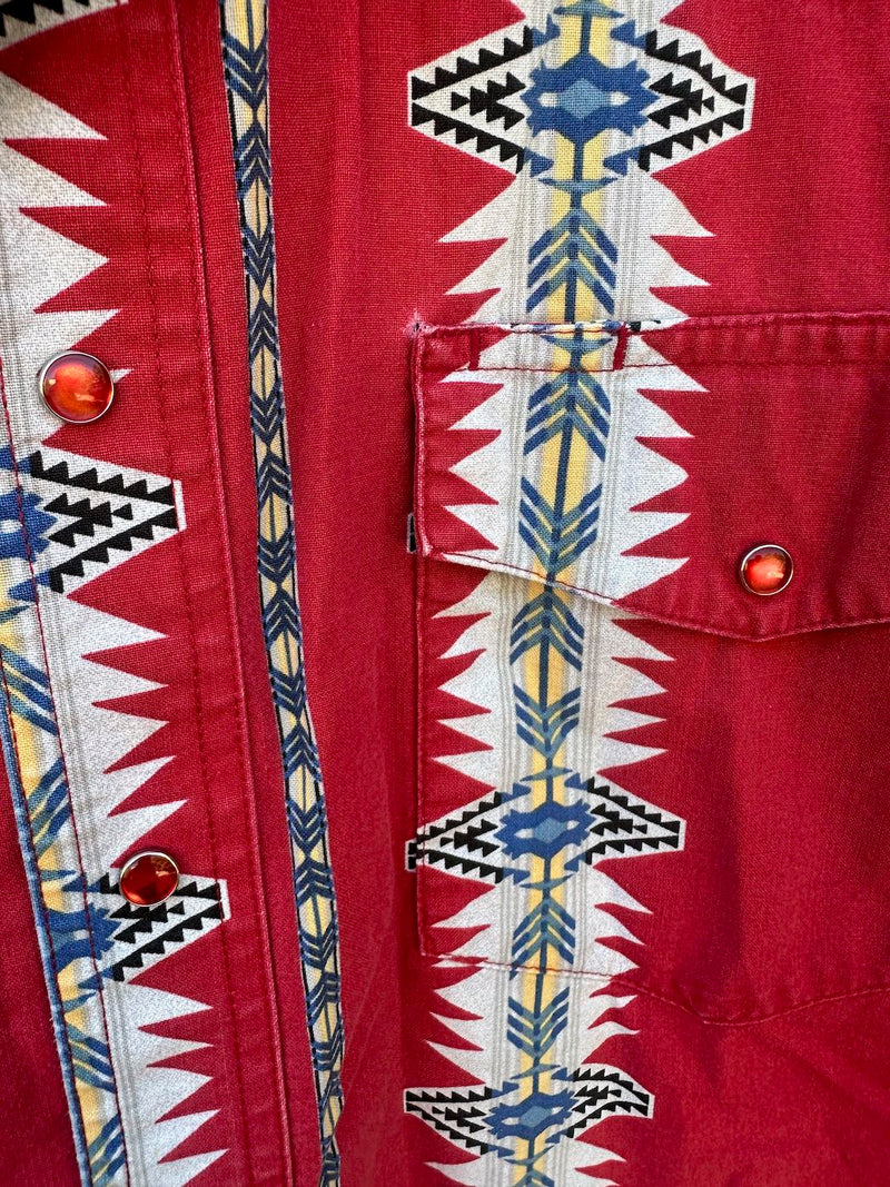 Red All Around Print Southwestern Cowboy Shirt - as is