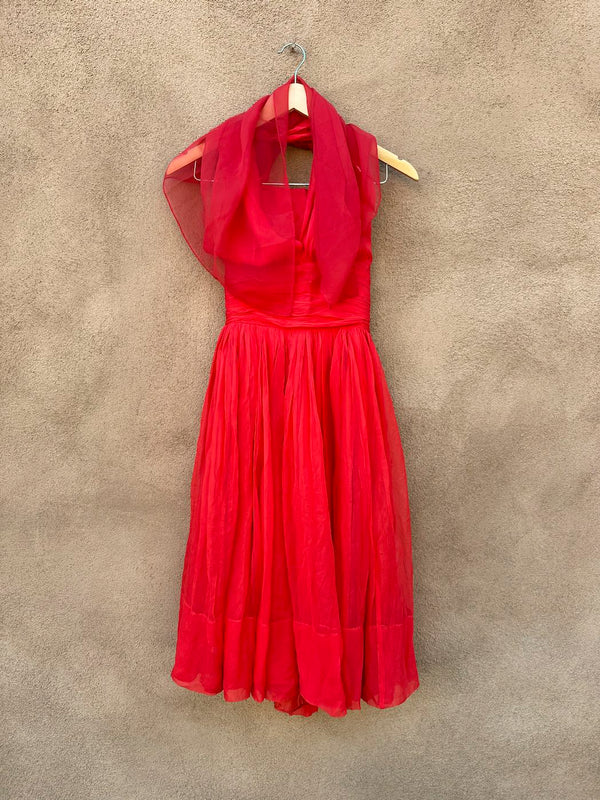An Arkay Red Chiffon 1950's Halter Dress