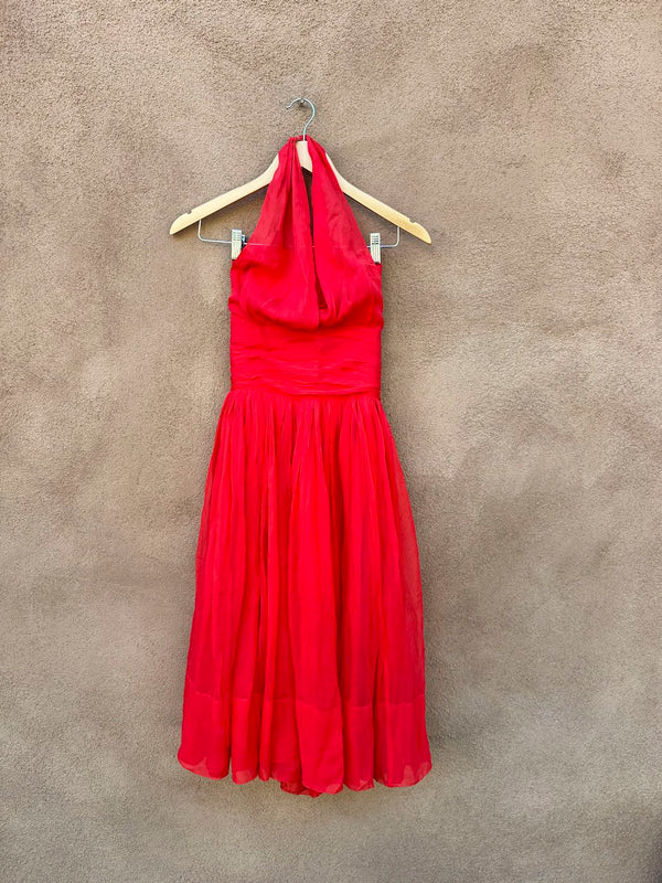 An Arkay Red Chiffon 1950's Halter Dress