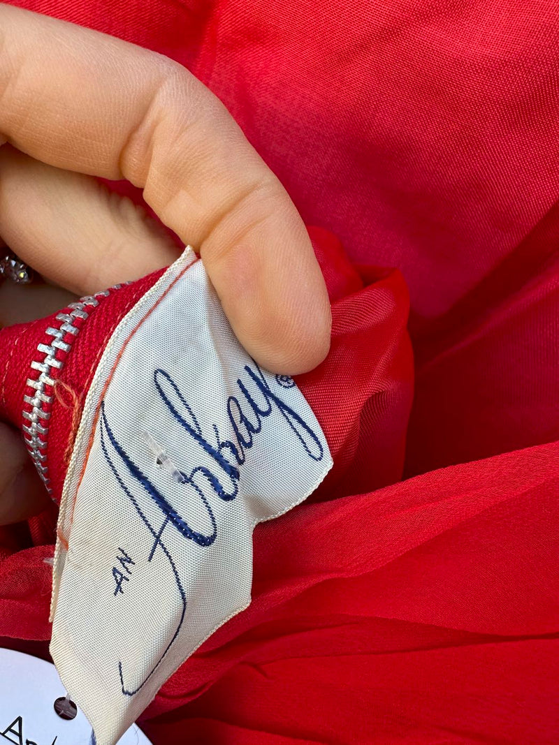 An Arkay Red Chiffon 1950's Halter Dress