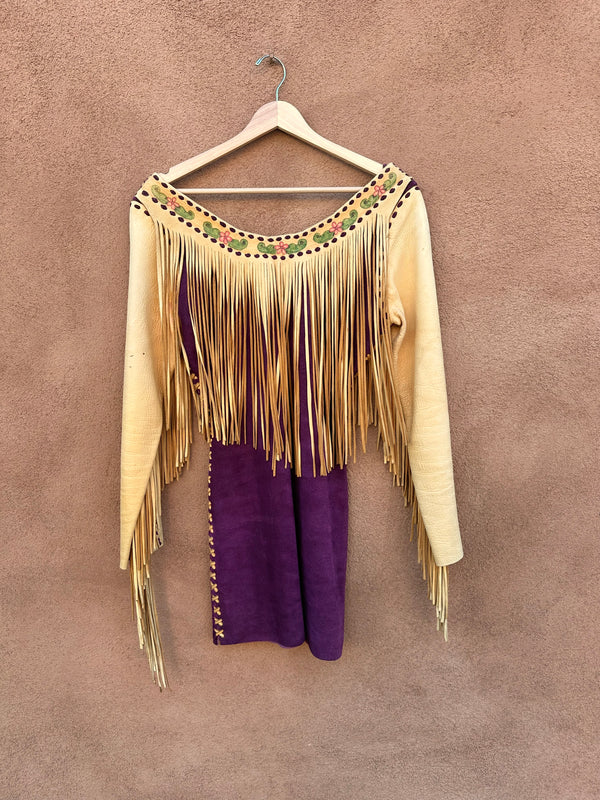 Handmade Purple and Tan Deerskin Leather Top or Minidress