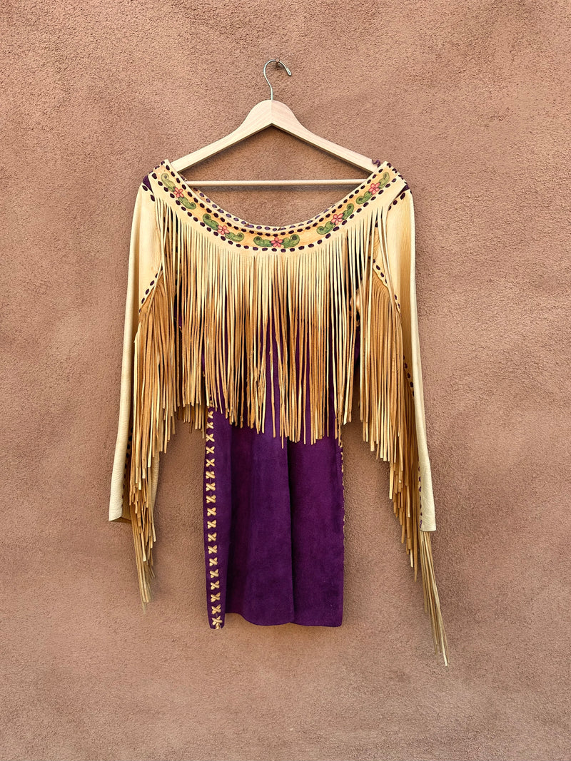 Handmade Purple and Tan Deerskin Leather Top or Minidress