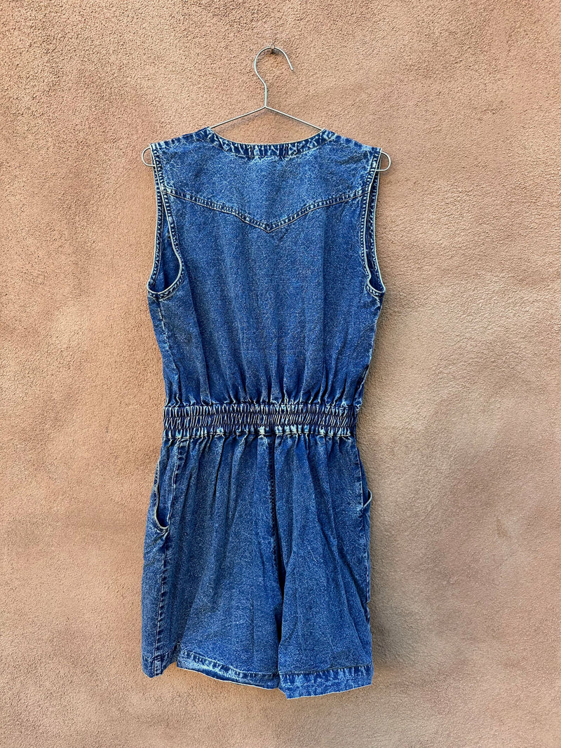 1980's Pretty Bleu Denim Romper with Applique