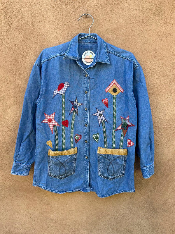 Cottage Chic Applique Denim Blouse