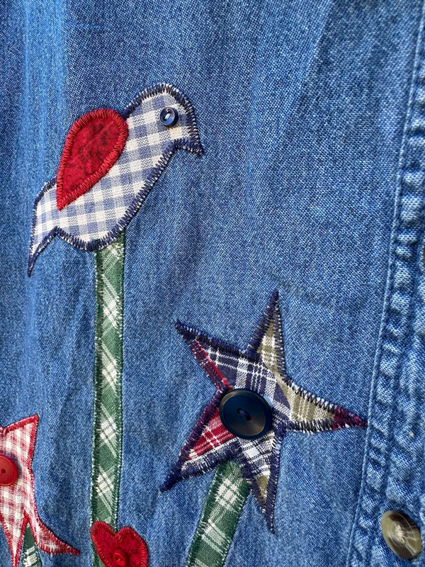 Cottage Chic Applique Denim Blouse