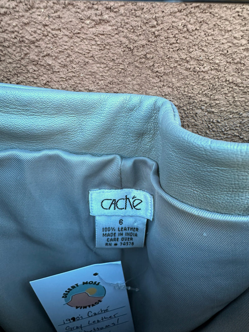 1990's Caché Gray Leather Bellbottoms