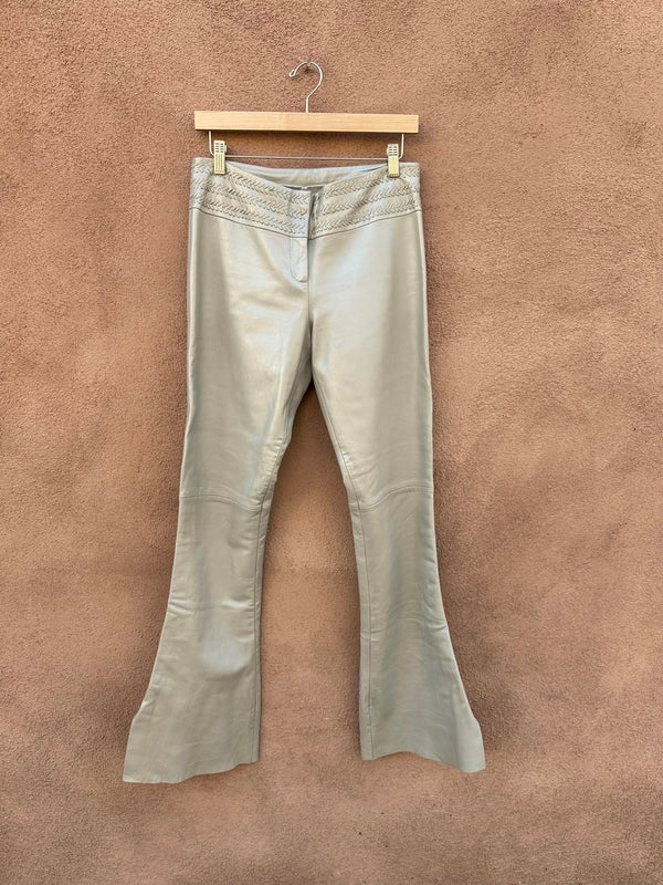 1990's Caché Gray Leather Bellbottoms