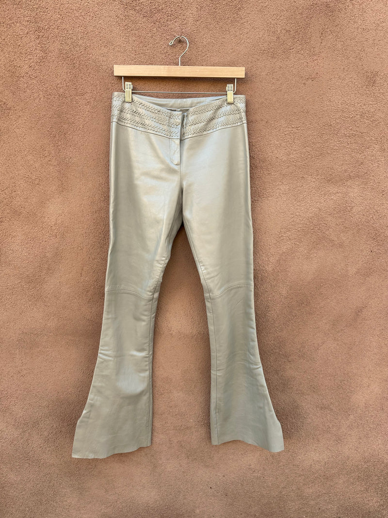 1990's Caché Gray Leather Bellbottoms