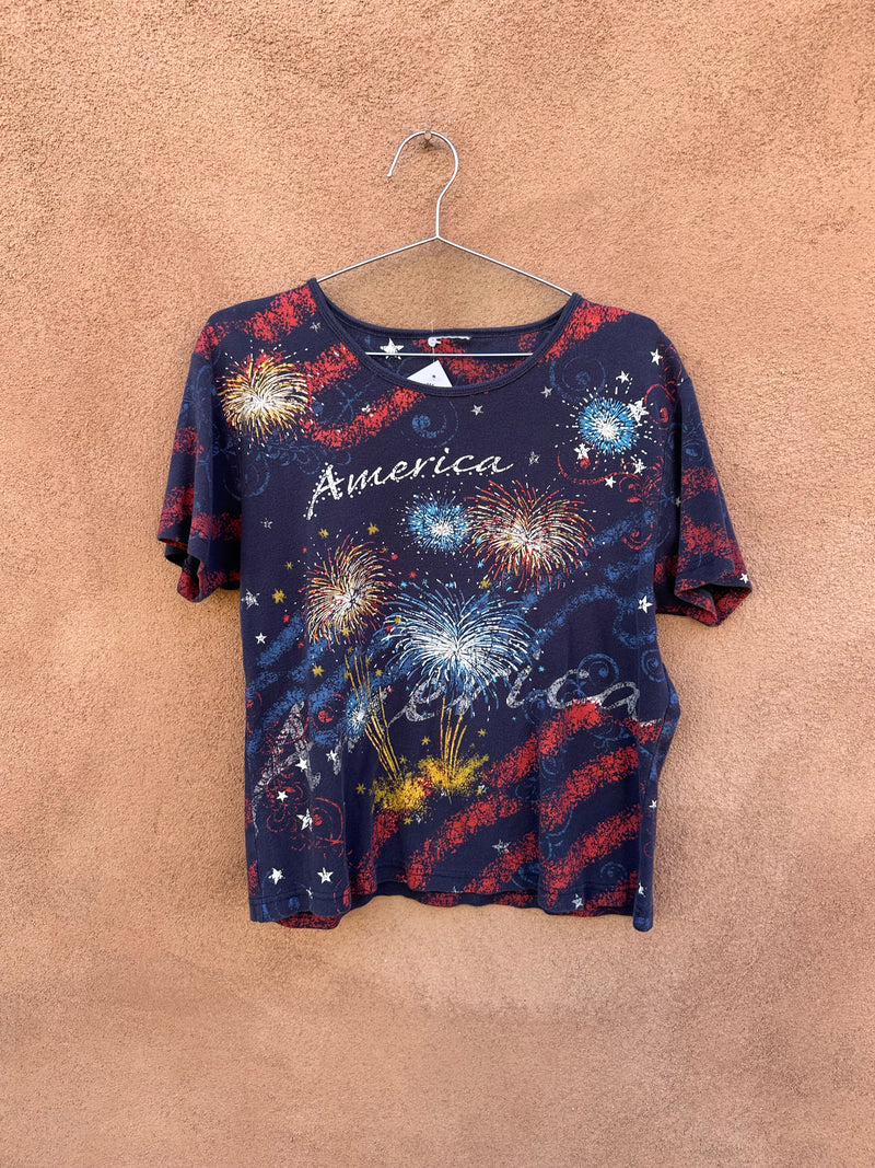 America Rhinestone Fireworks Shirt