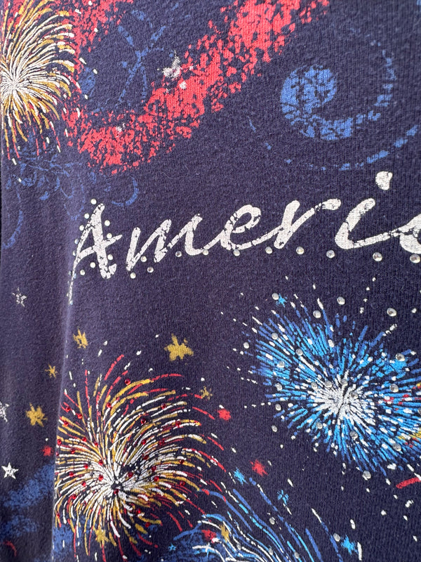 America Rhinestone Fireworks Shirt