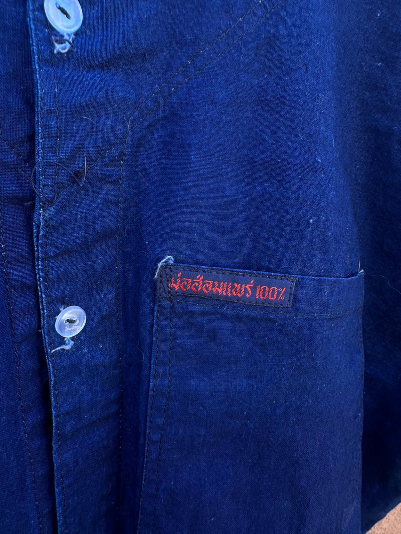 Dark Indigo Chore Shirt with Sanskrit