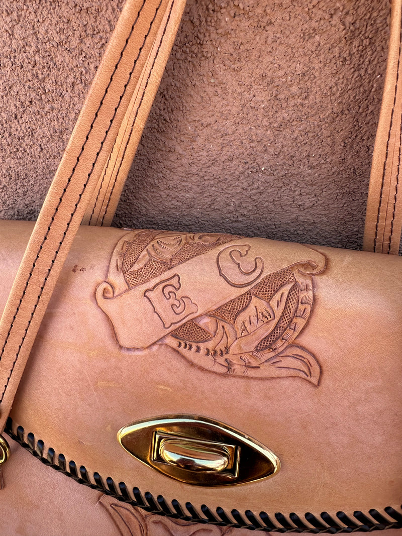 1960's Era Handtooled Leather "EC" Purse