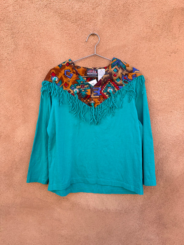 Ozark Mountain Western Bandana Blouse with Fringe & Conchos