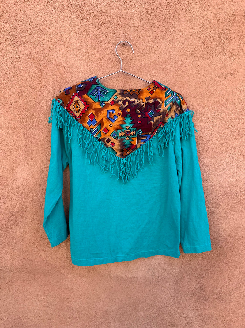 Ozark Mountain Western Bandana Blouse with Fringe & Conchos