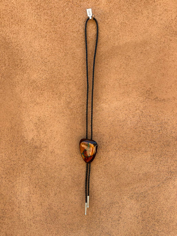1970's Wood Bolo Tie with Turquoise Inlay