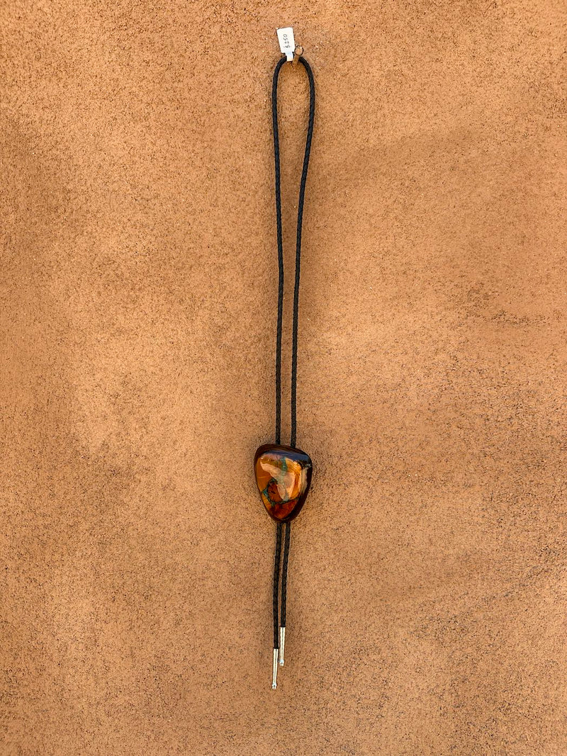 1970's Wood Bolo Tie with Turquoise Inlay