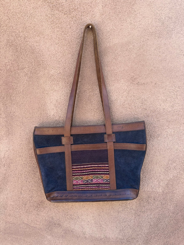 Suede & Leather Tote with Intricate Cotton Detail