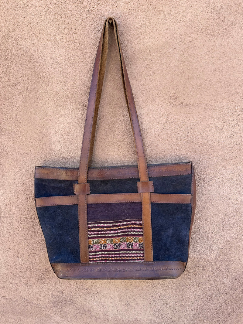 Suede & Leather Tote with Intricate Cotton Detail