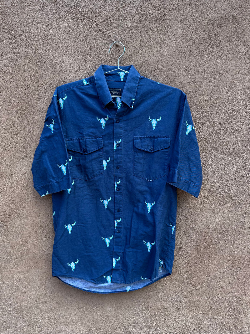 Navy Bull Skull Short Sleeve Shirt by Roper