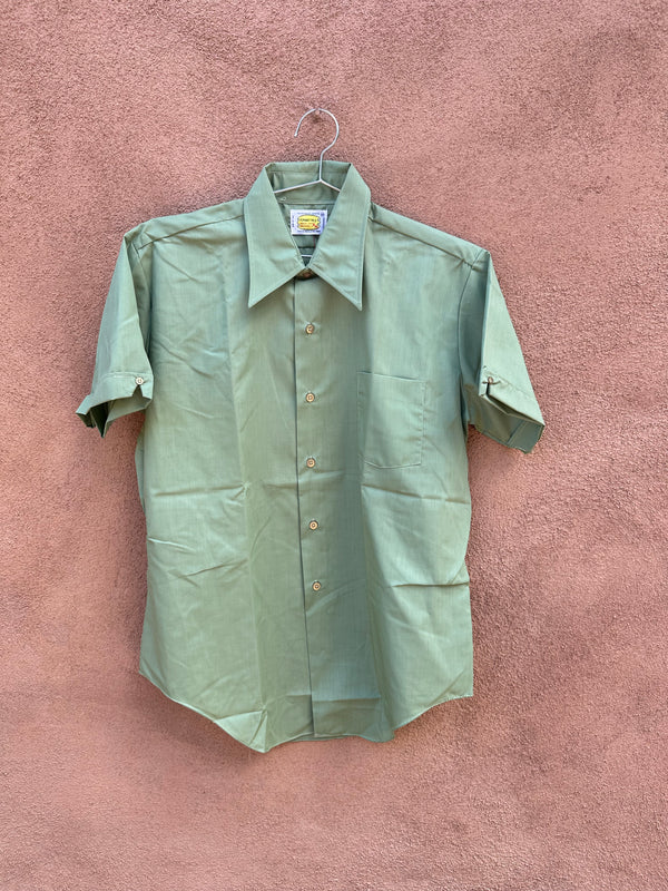 1970's Green Short Sleeve Single Needle Tailoring Button Up Shirt