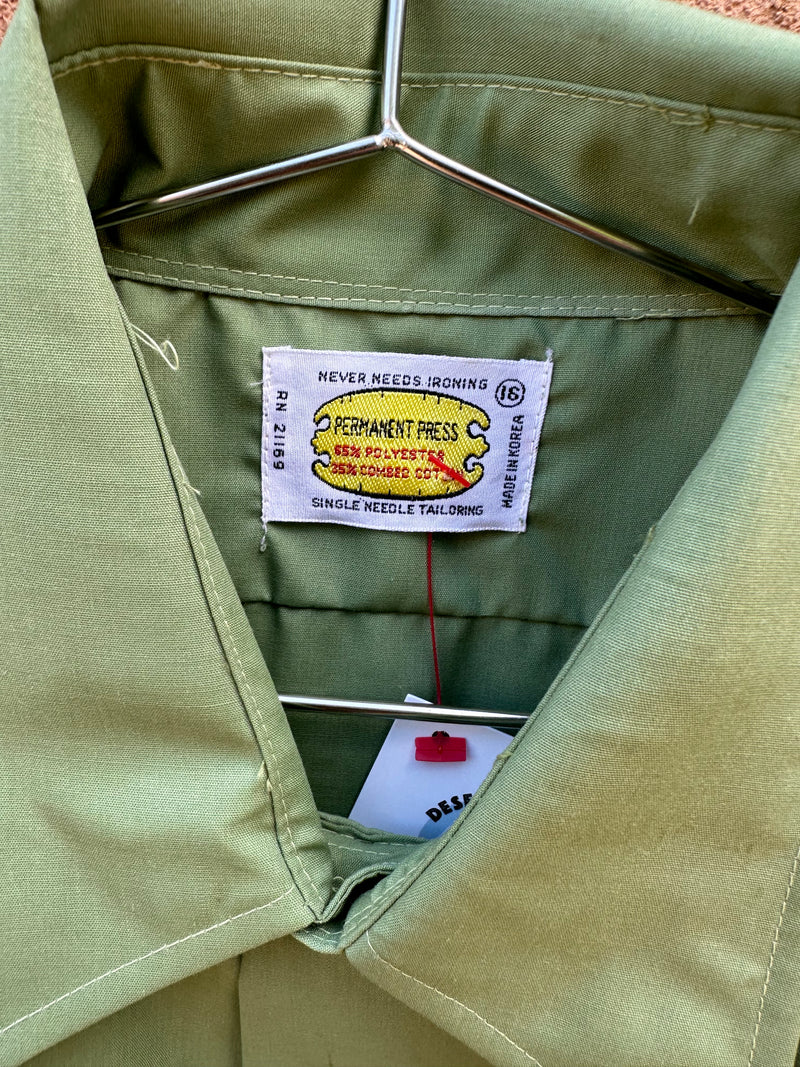 1970's Green Short Sleeve Single Needle Tailoring Button Up Shirt
