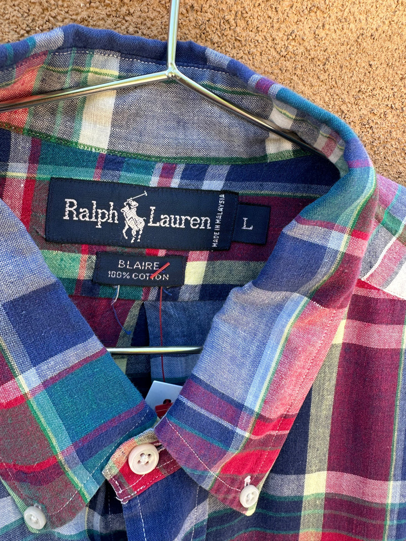 Ralph Lauren "Blaire" Colorful Plaid Short Sleeve Shirt