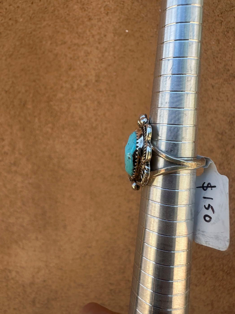 Betty Yellowhorse Ring, Silver & Turquoise with Leaf